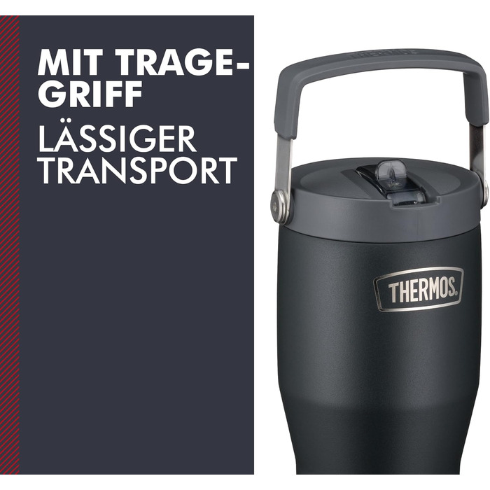Термос REFRESHING SERIES: Ізольований термокружка-термос з трубочкою та ручкою, 0.85л, чорний матовий, з кришкою-стійкою та ручкою