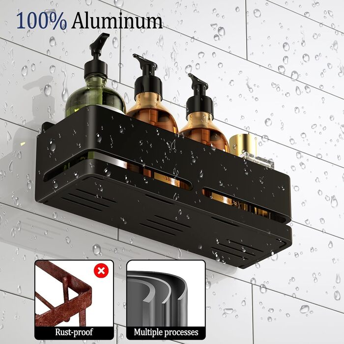 Набір полиць для ванної кімнати (5 шт.) з мильничкою та тримачем для зубних щіток, без свердління, для ванної та кухні (Сірий/Чорний)