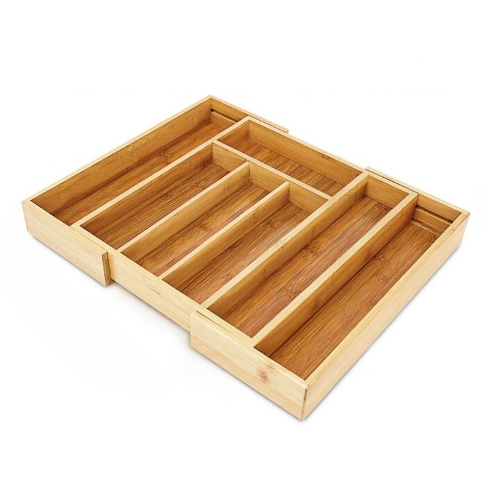Relaxdays Bamboo Cutlery Box with Pull-out Tray