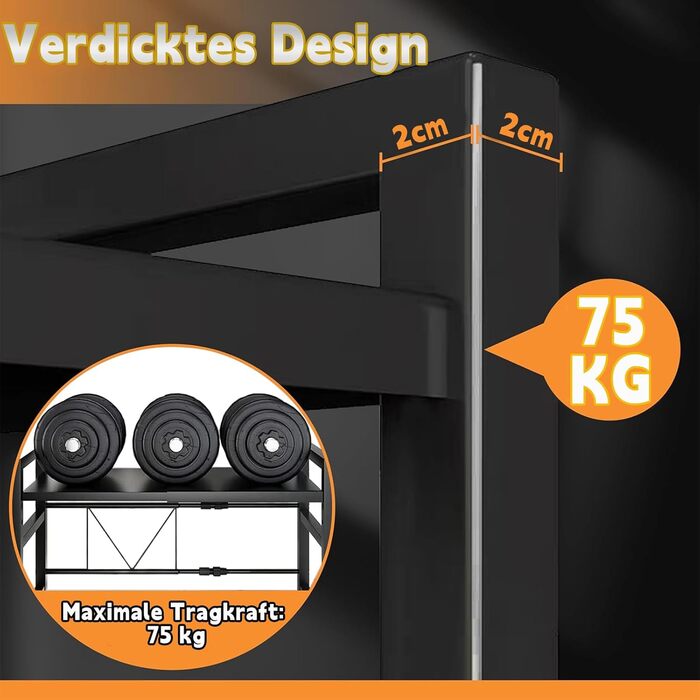 Розширювана полка для мікрохвильової печі, 2 яруси з 6 гачками, телескопічна полка для кухні 42-64 см, органайзер для спецій та кухонного приладдя (Чорний)