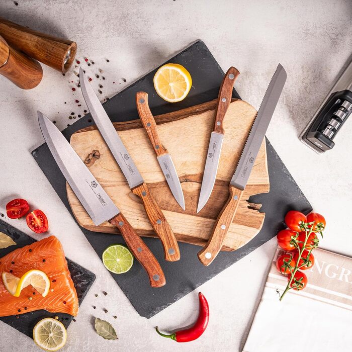 Набір ножів Karl Hausmann 5 предметів: ніжний блок, кухонні ножі з нержавіючої сталі, блок для ножів з пластику та щетиною