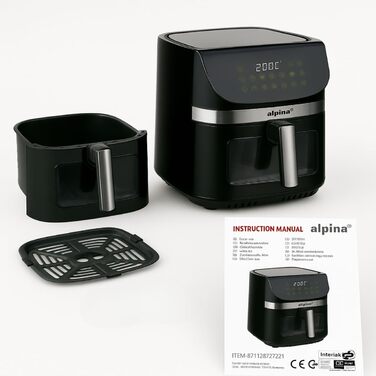Фритюрниця Alpina Heißluft XXL: Airfryer на 4-6 осіб, 1800W, 9L, цифровий дисплей, таймер 2 год