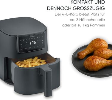 Фритюрниця Severin FryLight FR 2461: безжирова кулінарія, 1300W, 4L, чорний колір, 8 програм, Touch-Display, Warmhaltefunktion