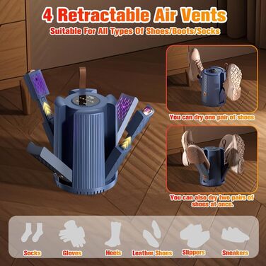 Електричний сушильник для взуття та рукавичок, телескопічний, з таймером, блакитний