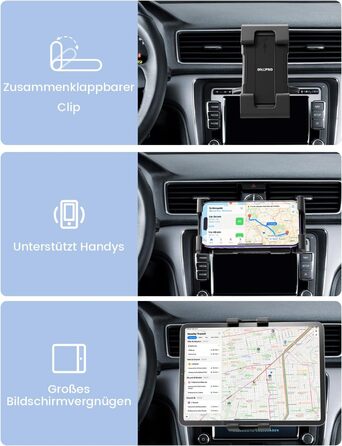 Тримач для планшета та смартфона OHLPRO в CD-слот автомобіля, поворотний на 360°, для iPad, Galaxy Tab та iPhone (5-13 дюймів), для навігації та розваг