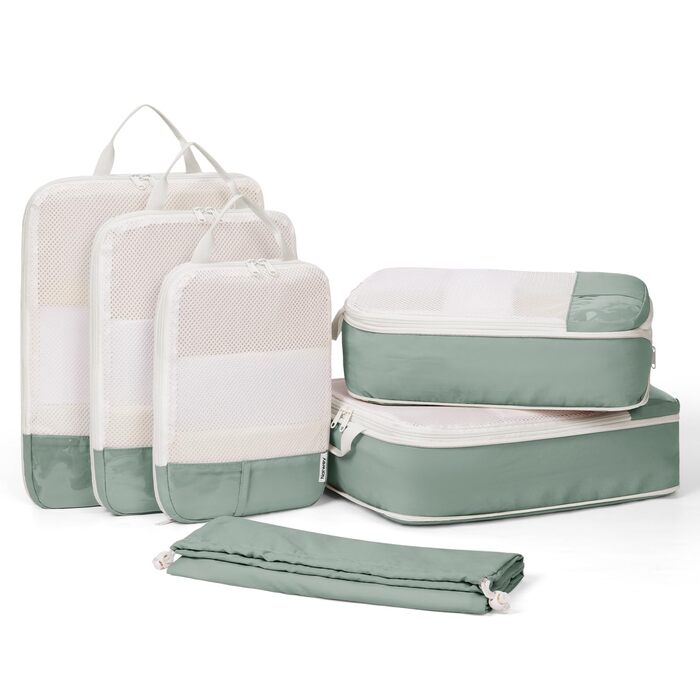 Набір органайзерів для валізи Narwey (6 шт.) - кубики для пакування з компресією, бежевий. Організація подорожей та зручне пакування речей.