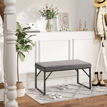 HOMCOM Upholstered Bench with Velvet Look, Bed Bench, Vanity Bench, Entryway Bench for Living Room, Bedroom, Dark Grey, 115x46x49 cm