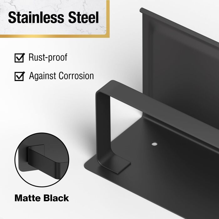 Тримач туалетного паперу HITSLAM без свердління, чорний, нержавіюча сталь з полицею, самоклеючий, для ванної кімнати