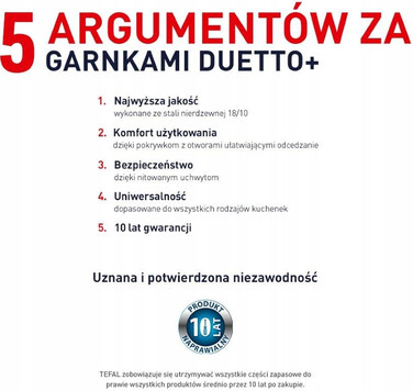 Набір каструль та сковорідок Tefal Duetto+ з нержавіючої сталі, 10 предметів, G732SA55