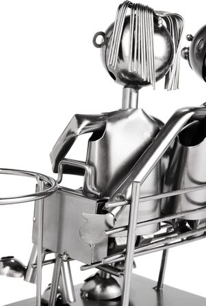 BRUBAKER Bottle Holder Men Loving Couple on Bench - Wine Bottle Holder Man + Man Silver - Bottle Stand Metal Figure Love - Metal Sculpture Gift for Married Couples with Gift Card