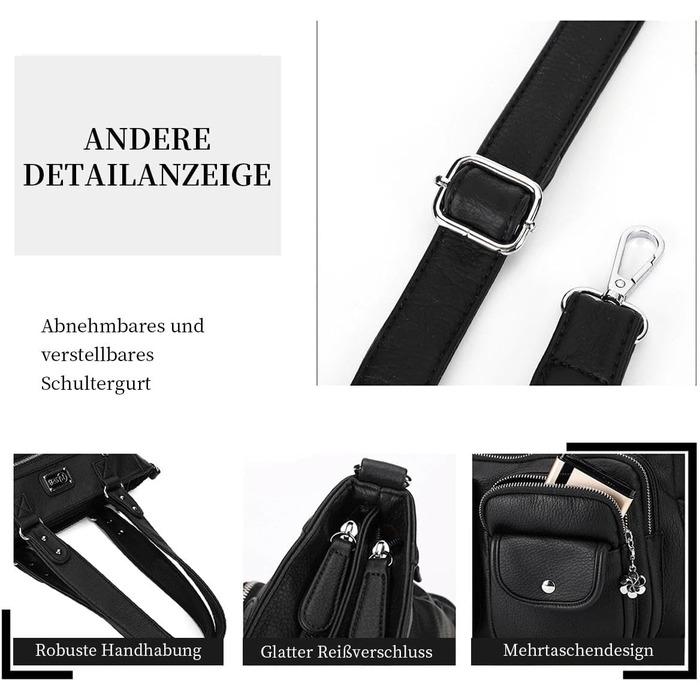 Сумка жіноча KL928 через плече, велика, чорна, PU шкіра, з багатьма відділеннями