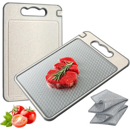 Двостороння обробна дошка для кухні з нержавіючої сталі 304 та пшеничного волокна, для м'яса, овочів, фруктів, з ручкою та антиковзким покриттям