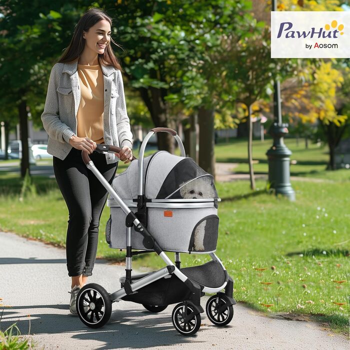 PawHut Будка-переноска для собак і котів 3-в-1, сірого кольору, до 10 кг, з килимком, сіткою та кошиком для зберігання