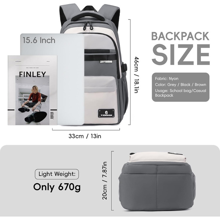 Шкільний рюкзак для підлітків, хлопчиків, 2025. Водовідштовхуючий рюкзак для старшої школи, гімназії. Підходить для ноутбука 15.6', звичайний дизайн (сірий)