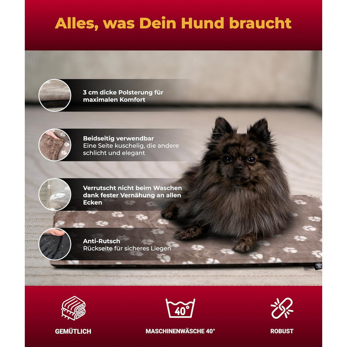 Підстилка для собак XS (45x65 см) – неслизька та затишна з 3 см наповнювачем – ідеальна для дивану, авто та переноски – Tatze Beige, Made in DE 45 x 65 см Tatze Beige