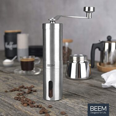 Ручна кавомолка BEEM GRIND-2-GO, 40 г, конічний жорн, безступеневе регулювання помолу, нержавіюча сталь, бавовняний мішечок