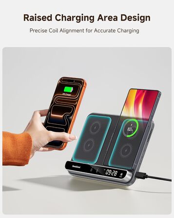 Двопортова індукційна зарядка SwanScout 504 для 2 телефонів та AirPods/Galaxy Buds (30W)