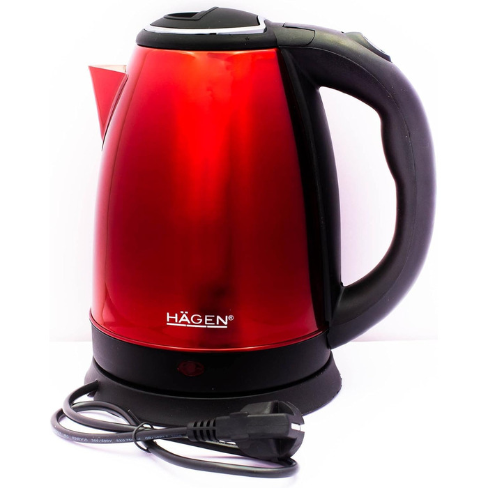 Електричний бездротовий чайник Hagen HA5525-RED червоного кольору, 1.8L з нержавіючої сталі