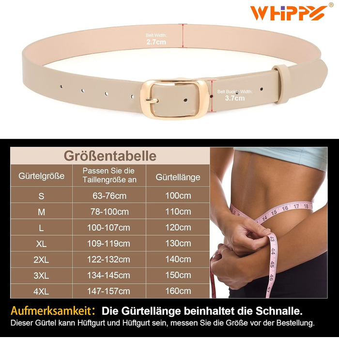 Жіночий шкіряний ремінь WHIPPY великого розміру, модний ремінь з натуральної шкіри з надійною пряжкою для джинсів, штанів, суконь (I-чорний + Бежевий (золота пряжка), 3XL:150см (підходить для талії 134-145см))