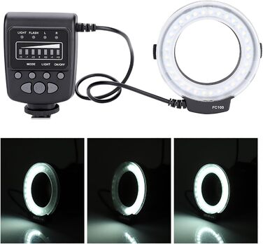 VBESTLIFE FC-100 LED-кільцеве світло для фотостудії, універсальне, 5000K, 7 рівнів регулювання, адаптери 40.5-77 мм