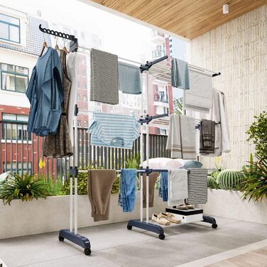 Сушарка для білизни 3-ярусна, турбо-тип, 75-200см, висувна, з 2 обертовими крилами, висота 180см, економна, на колесах для квартири, балкону та саду (сіра)