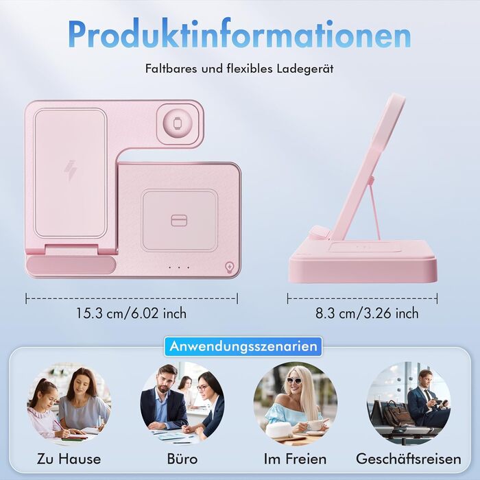 Бездротова зарядна станція 3-в-1 15W для iPhone 17 Pro Max/Plus, Apple Watch Ultra/SE, AirPods Pro (Рожева) A03