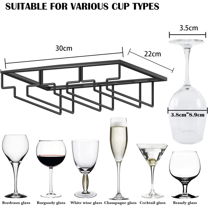 Металевий утримувач для келихів вина (4 шт), 40 см, для бару, кухні, ресторану
