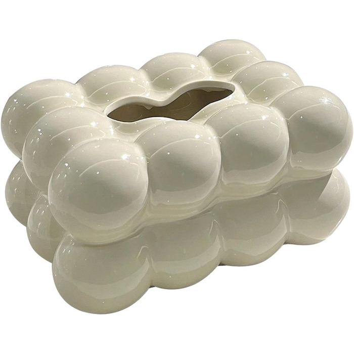 Folpus Cosmetic Tissue Box, Ceramic Tissue Box Lid, 18.5 x 13 x 9 cm, Tissue Box for Bathroom, Bedroom, Dresser, Car, Restaurant, Office, milky white