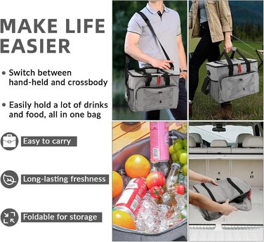30L Термосумка-холодильник для їжі та напоїв: водонепроникна, складана, з оксфордської тканини