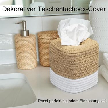 Стильна дерев'яна коробочка для серветок Rarapop – кубічна форма, бавовна, джут, білий колір, декор для ванної кімнати та офісу