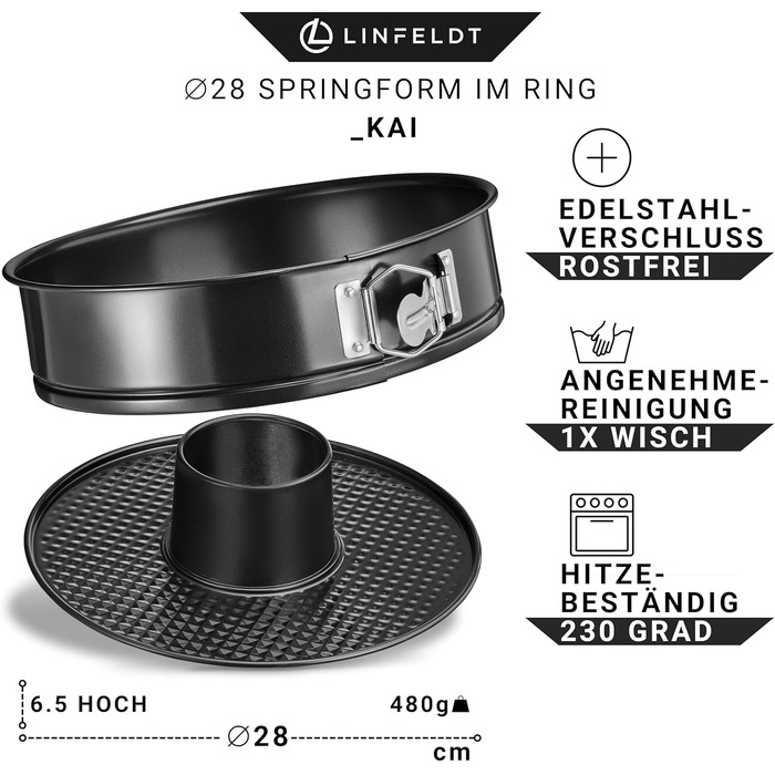 Форма для випічки тортів LINFELDT® Springform 28 см з антипригарним покриттям та невиливним дном