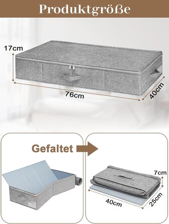 Коробки для зберігання під ліжко MePure, сірі, 2 шт. – 50л, з кришкою та блискавкою, для одягу, ковдр, постільної білизни, подушок, 76×38×17 см