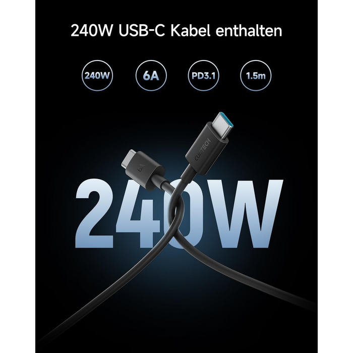 Зарядний пристрій CUKTECH 140W USB-C з кабелем, PD Fast Charger 4-port для ноутбука, MacBook, iPad, Samsung Galaxy, iPhone, Steam Deck
