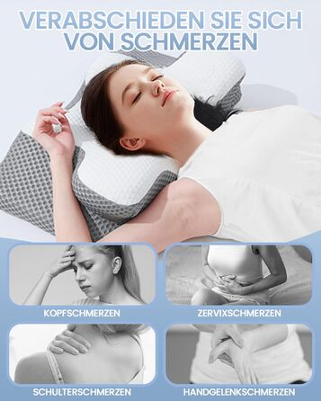 Ортопедична подушка для шиї з Memory Foam, Ergonomische, 2 висоти, для сну на боці, спині та животі, сірого кольору