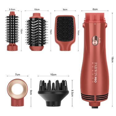 Набір для укладки волосся PARWIN PRO BEAUTY 5 в 1: фен-щітка з іонізацією, 1100 Вт, коралловий, для сушіння, випрямлення та створення об'єму