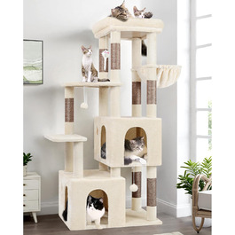 Драбина для котів Globlazer XL, бежева, 156 см, з будиночком та когтеточками, для великих котів