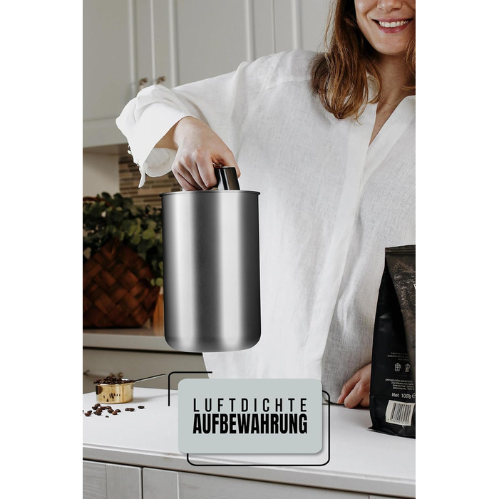 Контейнер для кави KC Kitchen & Co. на 1 кг з нержавіючої сталі, герметичний, з вакуумним клапаном, 2800 мл, сріблястий