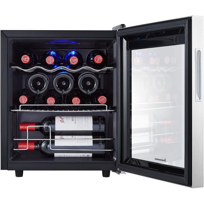 Kalamera 28-Bottle Wine Refrigerator with Touch Panel, Stainless Steel Door, 5-18°C Cooling Zone, Removable Wooden Shelves - KRC-86FCSS-W