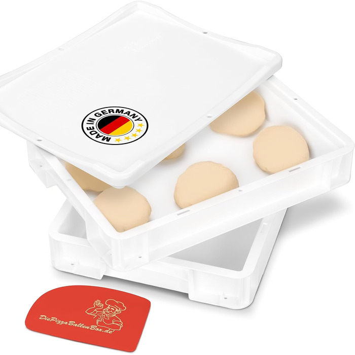 Pizza ball box, proofing box for pizza dough, sourdough, yeast dough, food-grade, 30x40x8 cm (1 box with 1 lid) white (2 boxes with 1 lid)