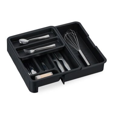 Relaxdays Extendable Cutlery Box in Black