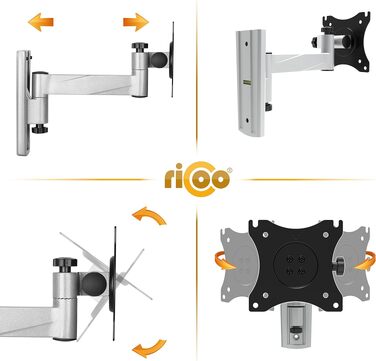 Настінний кронштейн для телевізора RICOO S0644 поворотний та нахильний, для Smart TV та вигнутих екранів 32-55 дюймів, до 35 кг, VESA 400x400 мм