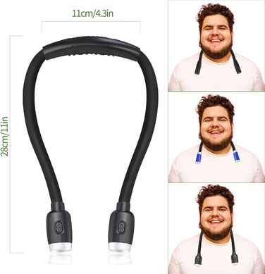 LED-лампа для читання LEDBOKLI з кріпленням на книгу, акумуляторна, 800mAh, 3 режими яскравості, гнучка шийка, 28 см, чорна