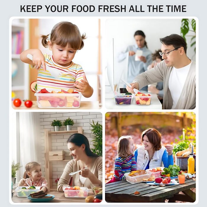 Контейнери для зберігання їжі 48er з кришкою, набір контейнерів для Meal Prep, 24 контейнери + 24 кришки, герметичні та стійкі до протікання, BPA-free, придатні для миття в посудомийній машині, заморожування та використання в мікрохвильовій печі, BXH-24