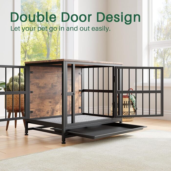 Дерев'яний вольєр для собак, 83 см, велика собача будка для дому, міцний вольєр для великих собак, вольєр з 2 дверима, знімний піддон, приліжний столик