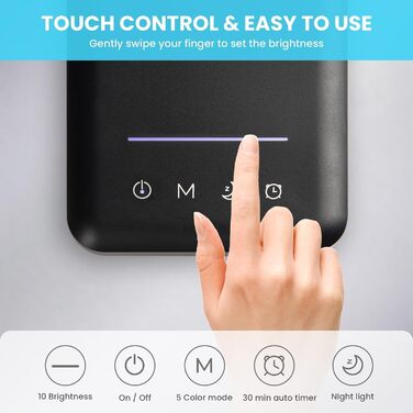 LED лампа настільна диммирувана - 560LM, офісна лампа з 5 режимами кольору та 10 рівнями яскравості, нічник, USB-порт, функція пам'яті та таймер, 10W - Біла (Чорна)