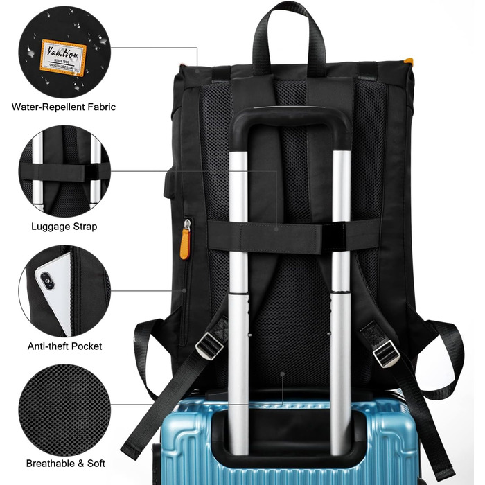 Рюкзак для ноутбука YAMTION для чоловіків, підходить для школи, університету, роботи та подорожей. USB-порт, відділення для ноутбука 17 дюймів.