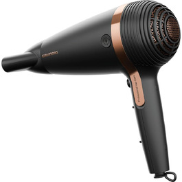 Фен для волосся Grundig Naturashine HD 7081, 2100 Вт, з іонізацією, керамічним покриттям з макадамією та кокосовою олією, автоматичним змотуванням кабелю, чорний/рожеве золото