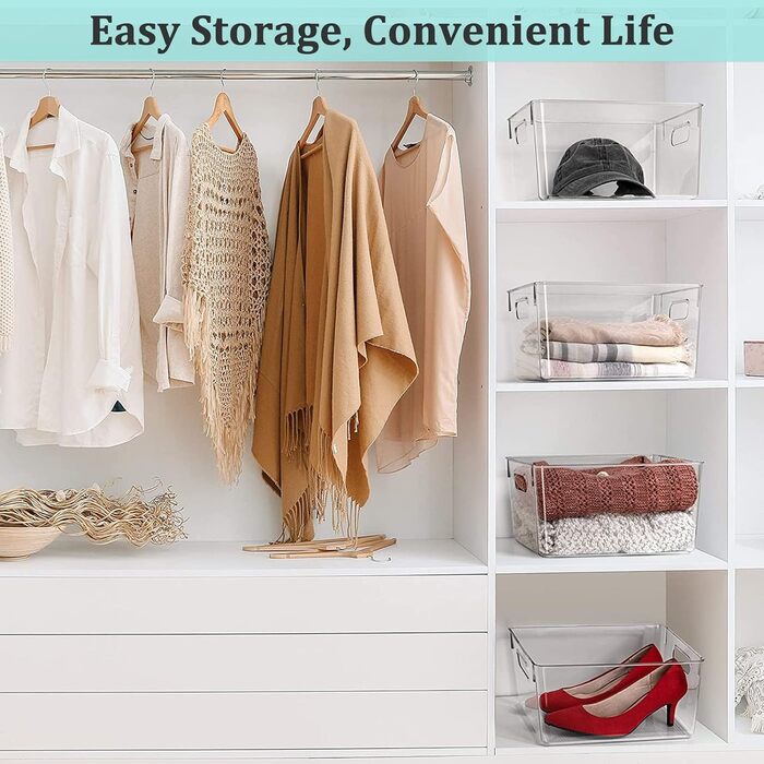 KJIXYUNG Refrigerator Organizer Set, Transparent Storage Box Organizer Stackable, Organizer Boxes for Refrigerator, Pantry, Cupboard, Snacks, Cans, Kitchen - BPA-free 29x20x15.5CM