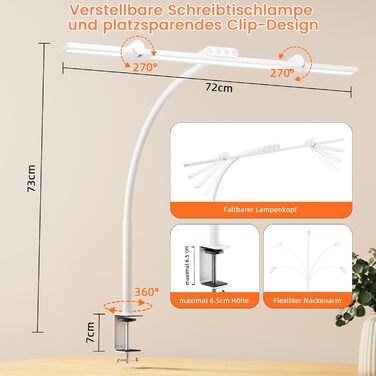 LED лампа для столу TYEE з регулюванням яскравості, 24W, 3 світлодіодні смуги, 1500LM, захист очей, денне світло, з пультом, 5 кольорів, 5 рівнів яскравості, для офісу та дому