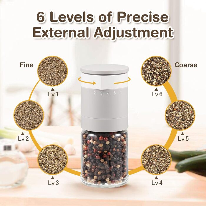 Набір з 2 мельниць для солі та перцю Vucchini з керамічним механізмом, регулювання помелу, сірий та білий колір